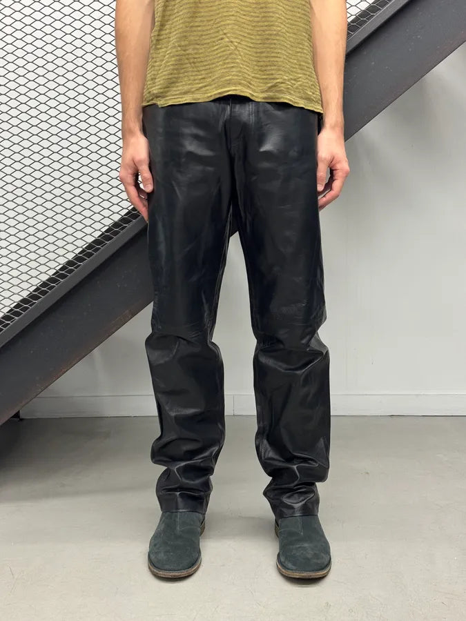 2000s Versace Black Premium Leather Pants pnjXPCy 0