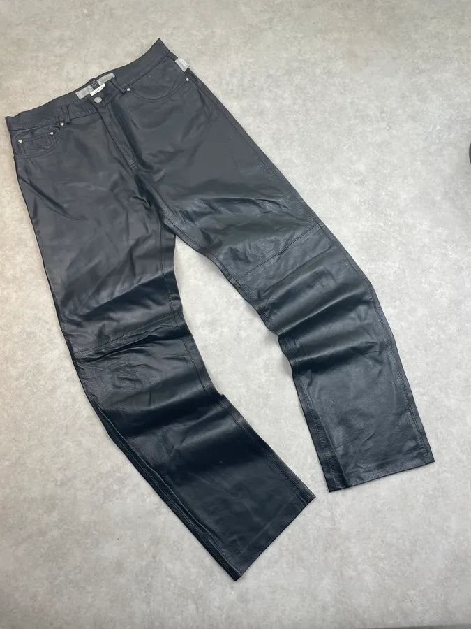 2000s Versace Black Premium Leather Pants pnjXPCy 4