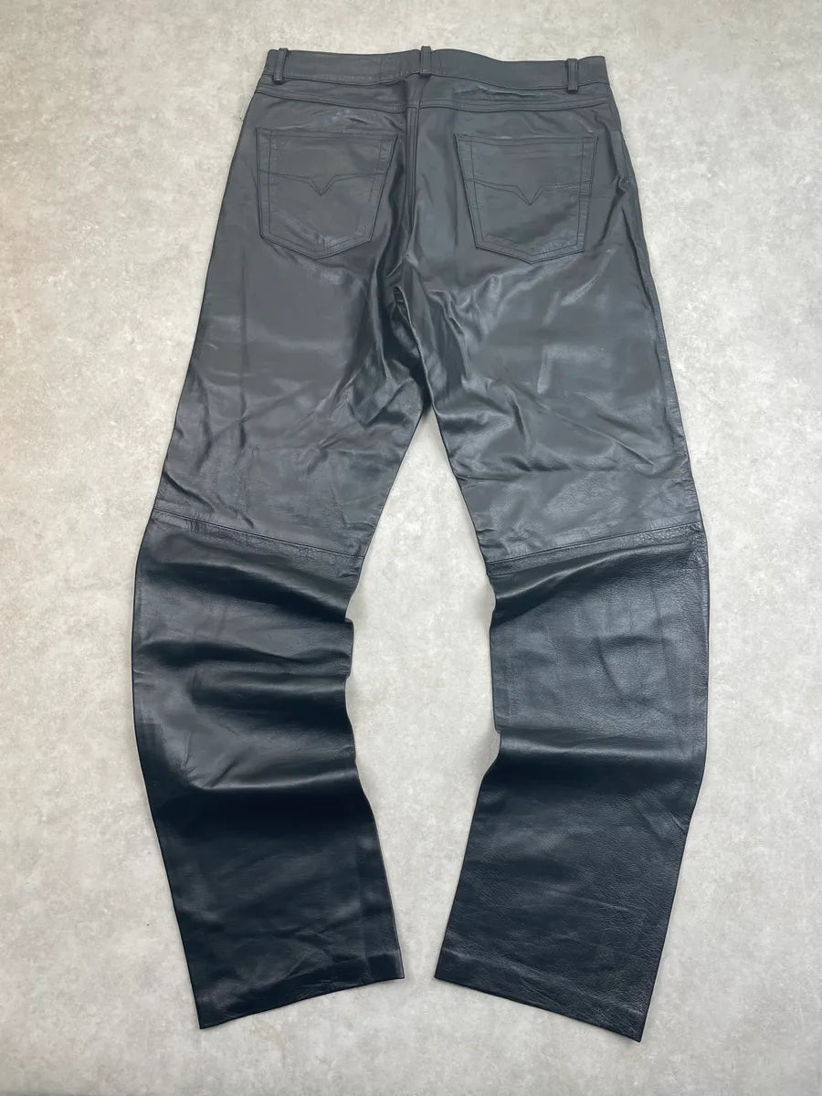2000s Versace Black Premium Leather Pants pnjXPCy 5
