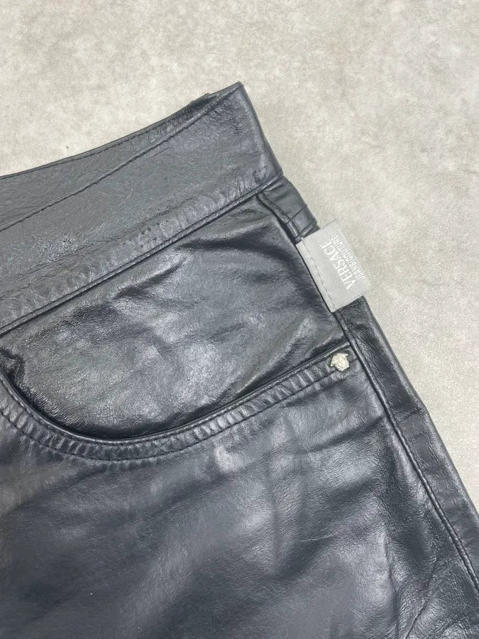 2000s Versace Black Premium Leather Pants pnjXPCy 7