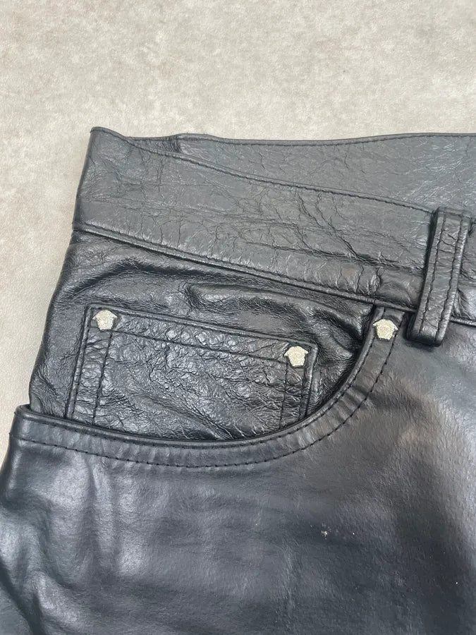 2000s Versace Black Premium Leather Pants pnjXPCy 8