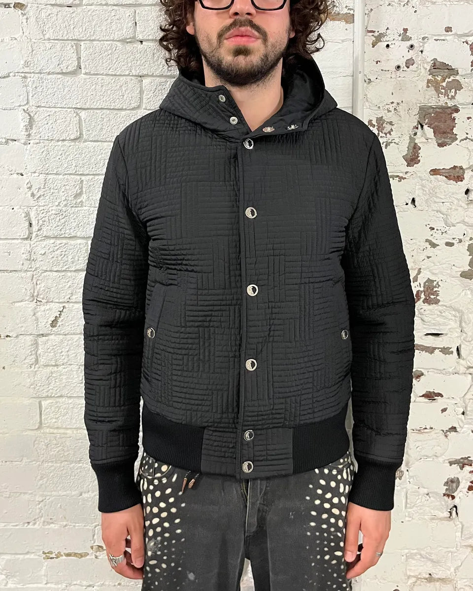 2000s Versace Black Quilted Hooded Jacket rUAoomj 1