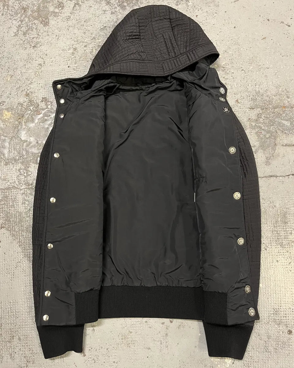 2000s Versace Black Quilted Hooded Jacket rUAoomj 8
