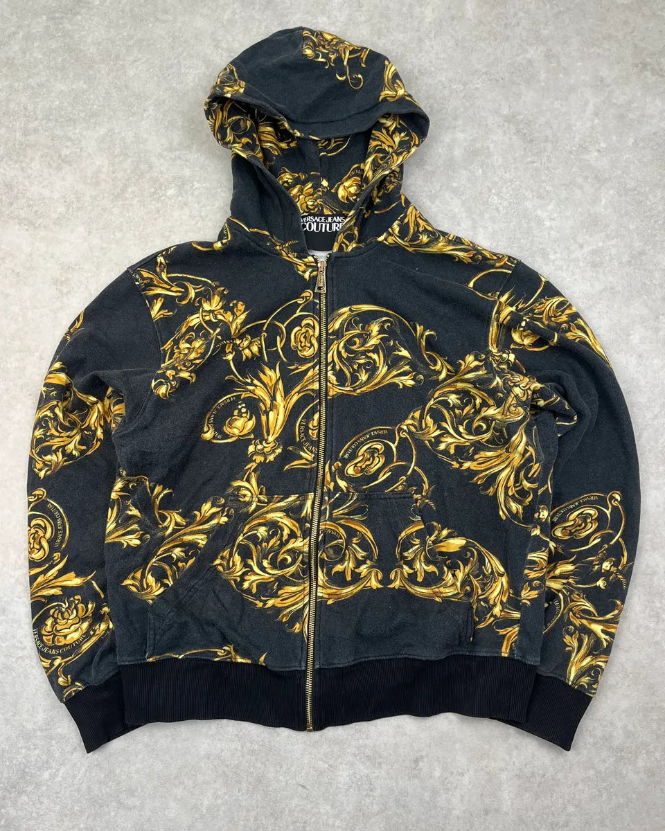 2010s Versace Black Royal Golden Baroque Zip-up Hoodie TLTvllz 0