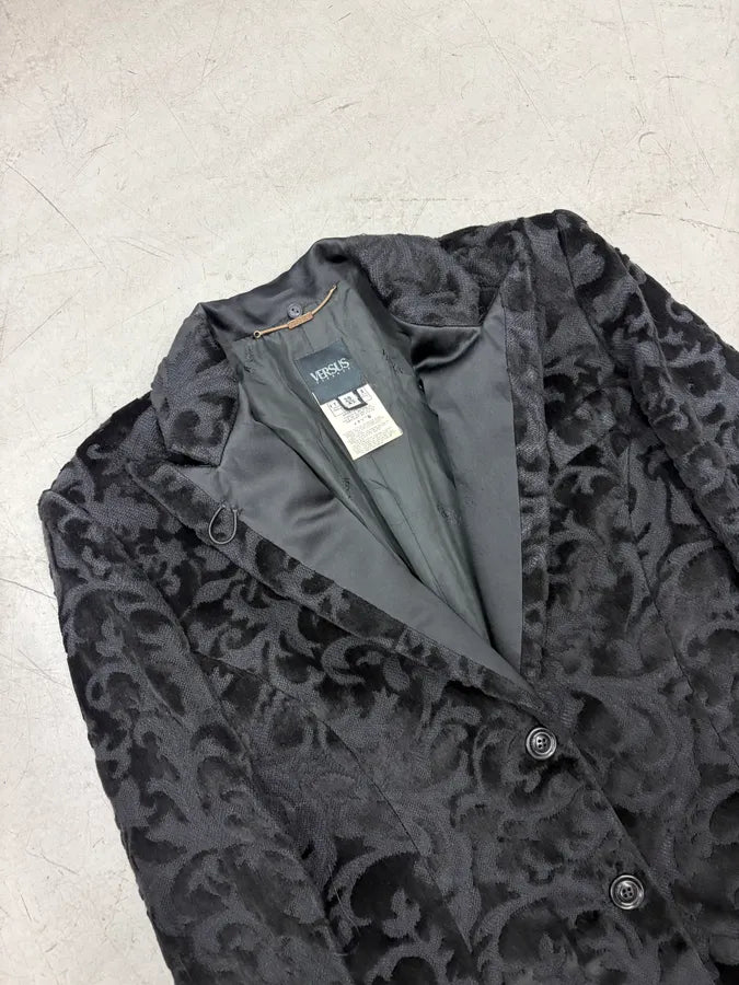 2000s Versace Black Royal Velvet Long Coat CjIIbnP 4
