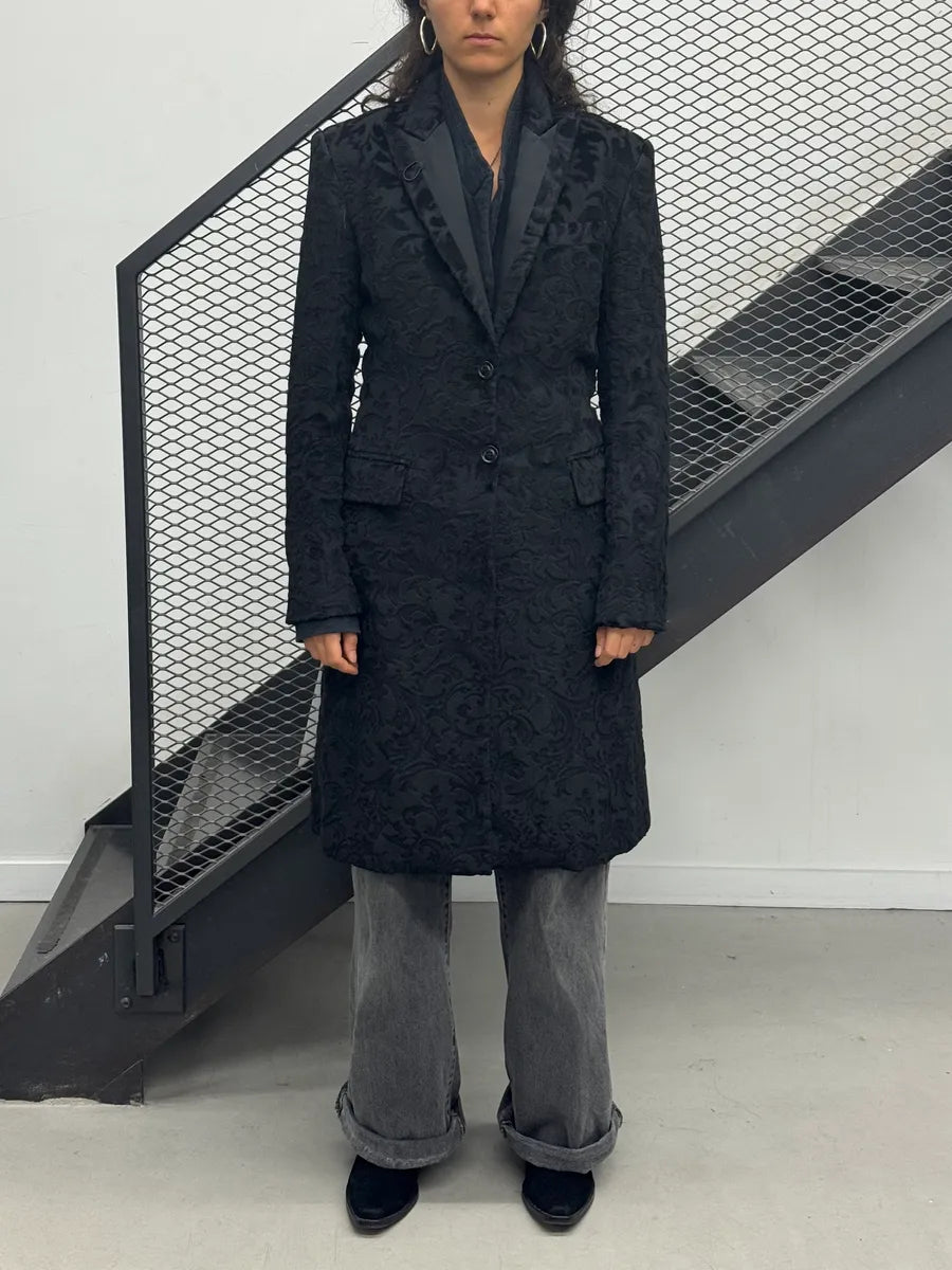 2000s Versace Black Royal Velvet Long Coat CjIIbnP 1