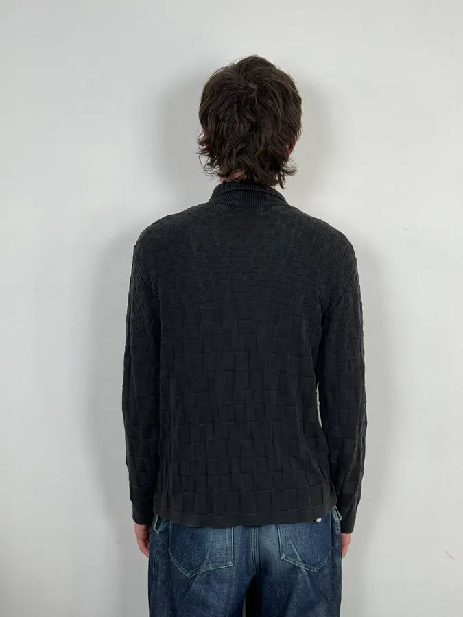 2000s Versace Black Waffled Textured Polo KaaOvhE 2