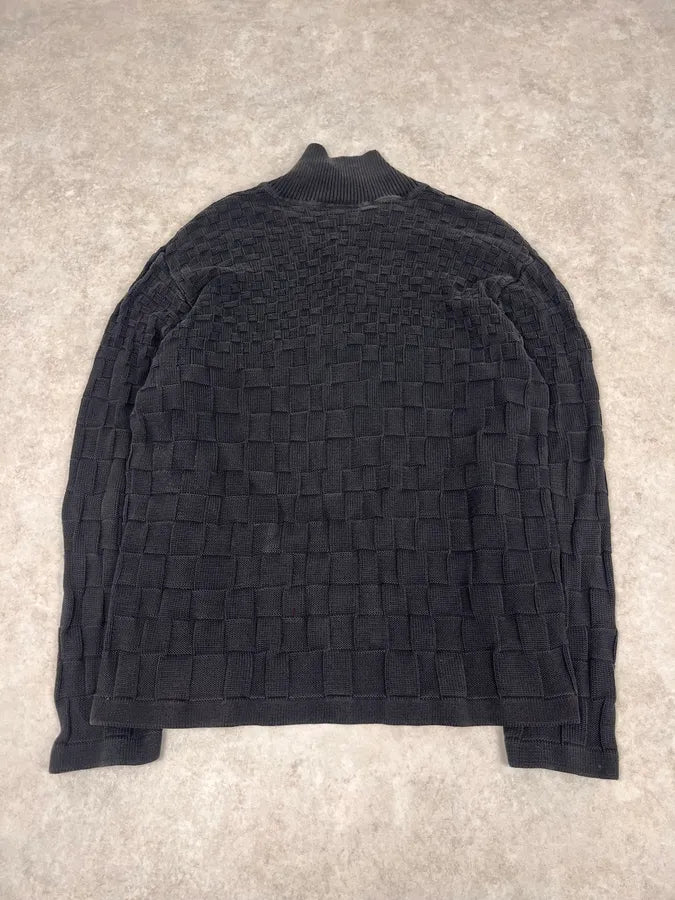 2000s Versace Black Waffled Textured Polo KaaOvhE 6
