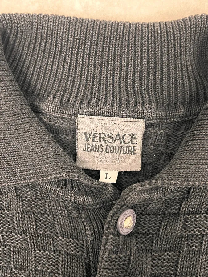 2000s Versace Black Waffled Textured Polo KaaOvhE 7