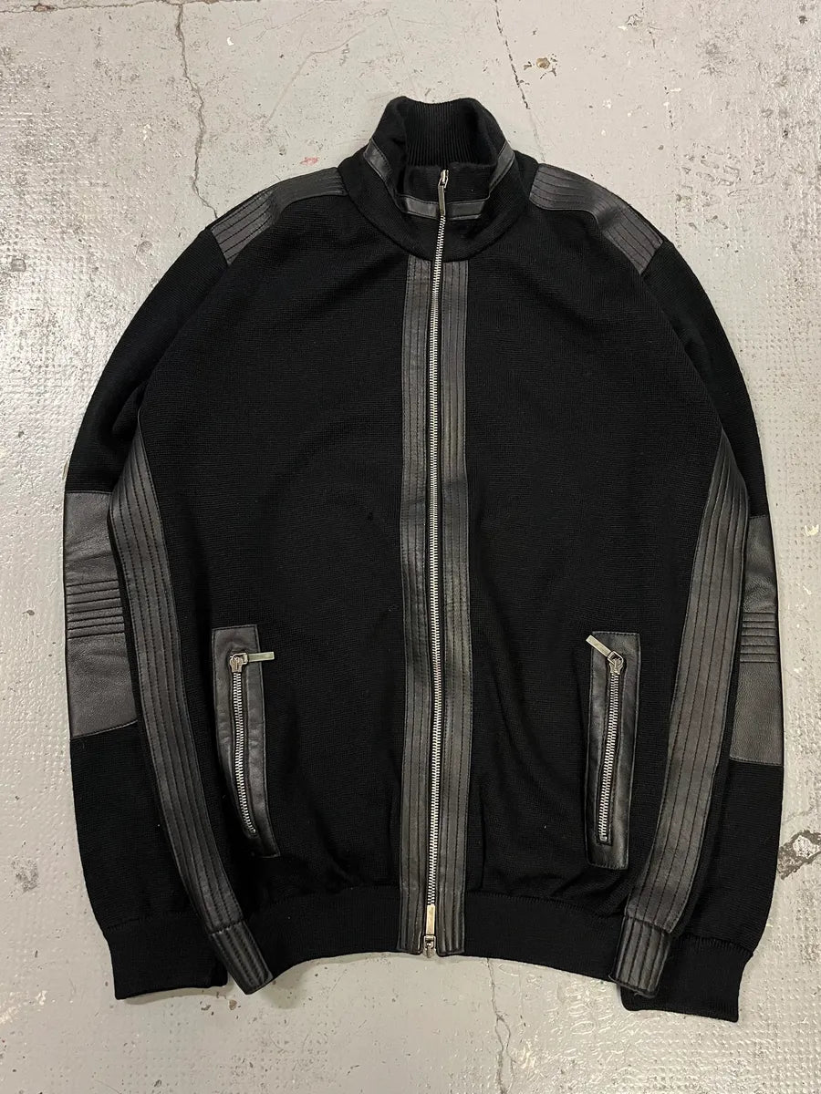 2000s Versace Black Wool & Leather Hybrid Jacket JHmEPUf 2