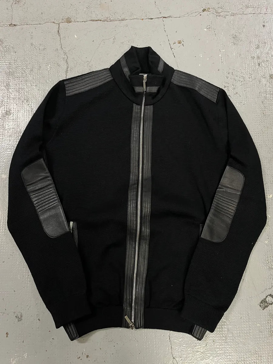 2000s Versace Black Wool & Leather Hybrid Jacket JHmEPUf 3