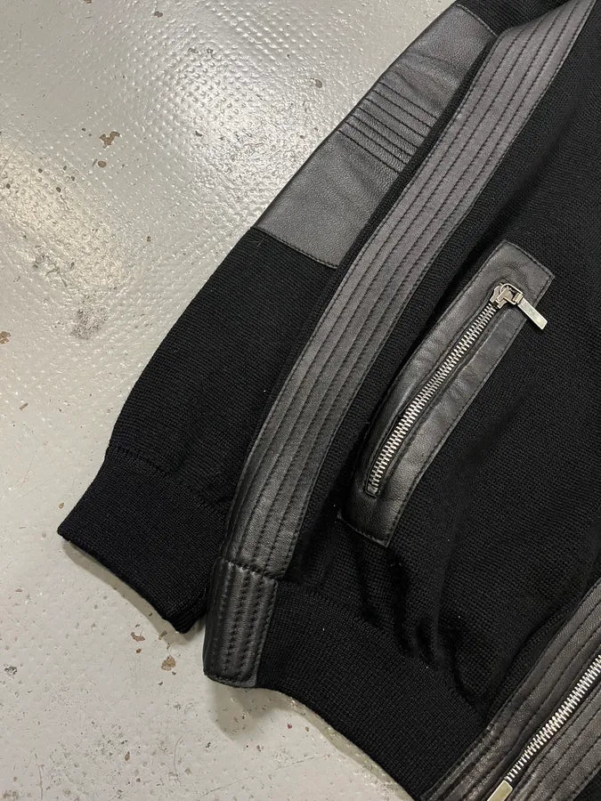 2000s Versace Black Wool & Leather Hybrid Jacket JHmEPUf 5