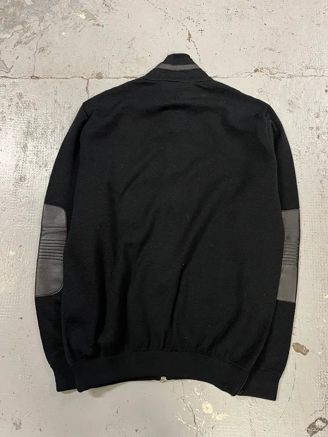 2000s Versace Black Wool & Leather Hybrid Jacket JHmEPUf 6