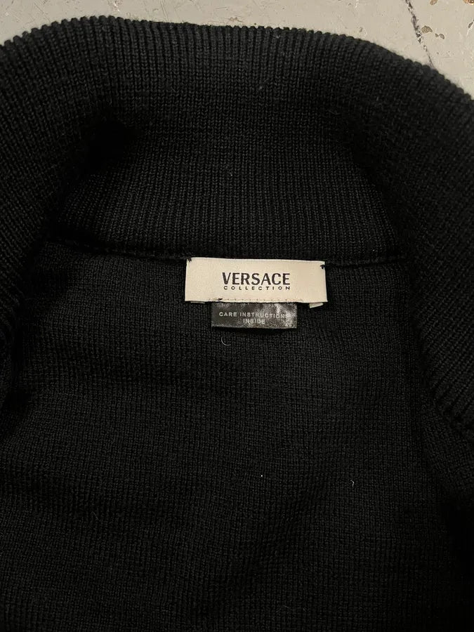 2000s Versace Black Wool & Leather Hybrid Jacket JHmEPUf 8