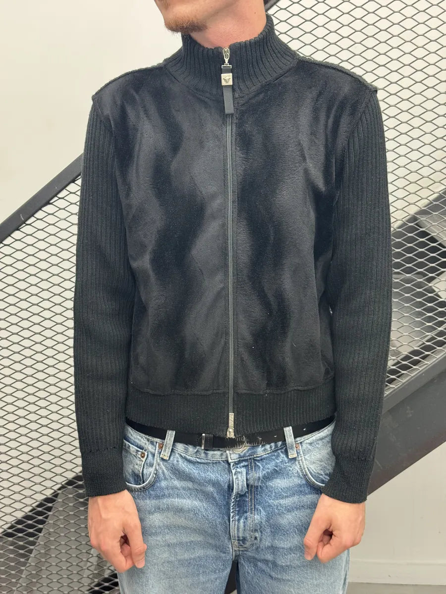 2000s Versace Black Wool Ribbed Zip-up Cardigan kuhjKdD 1