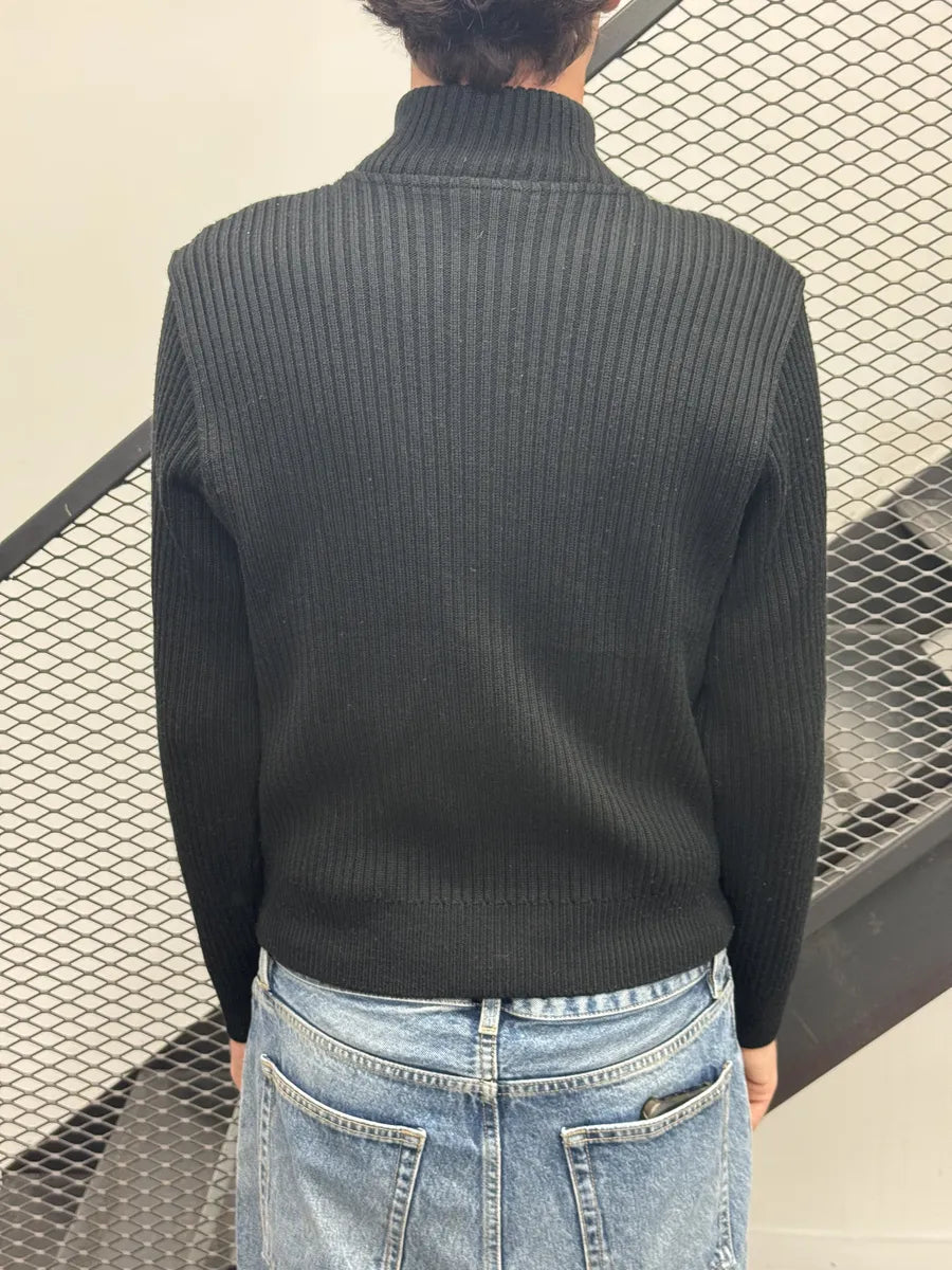 2000s Versace Black Wool Ribbed Zip-up Cardigan kuhjKdD 2