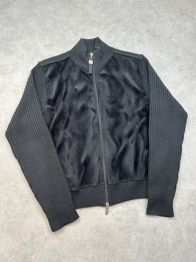 2000s Versace Black Wool Ribbed Zip-up Cardigan kuhjKdD 3