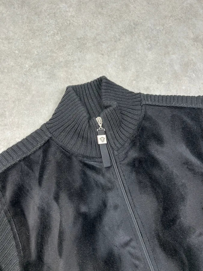 2000s Versace Black Wool Ribbed Zip-up Cardigan kuhjKdD 4