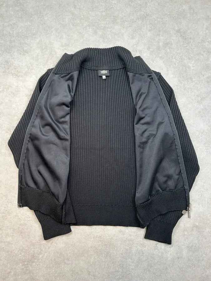2000s Versace Black Wool Ribbed Zip-up Cardigan kuhjKdD 6