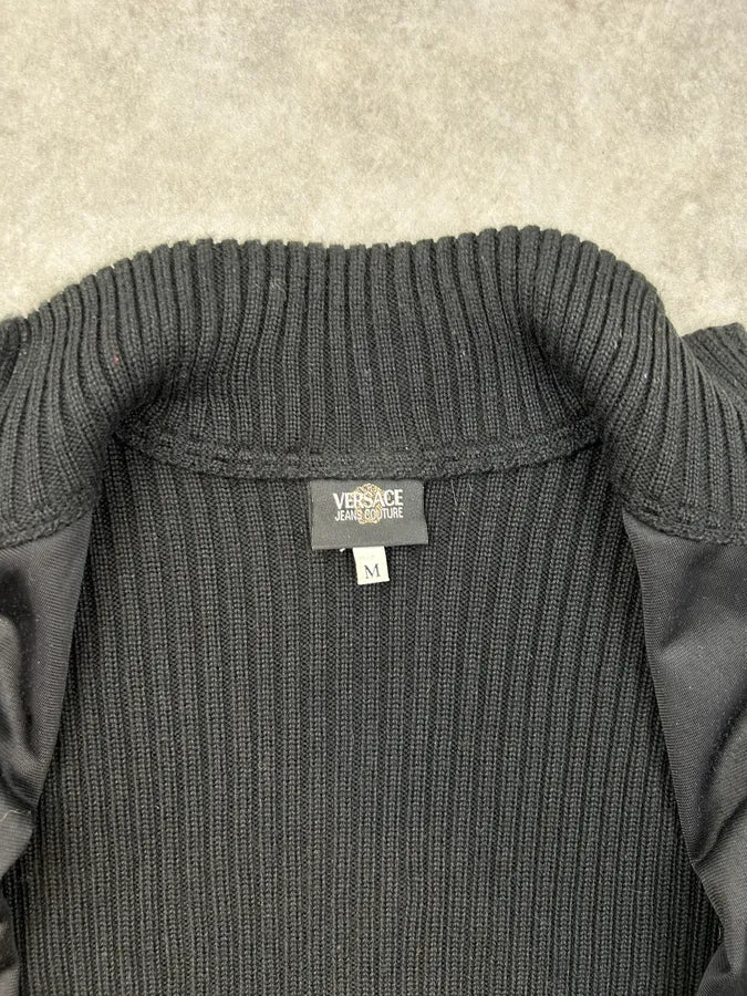 2000s Versace Black Wool Ribbed Zip-up Cardigan kuhjKdD 7