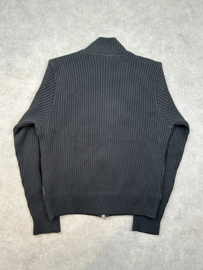 2000s Versace Black Wool Ribbed Zip-up Cardigan kuhjKdD 8