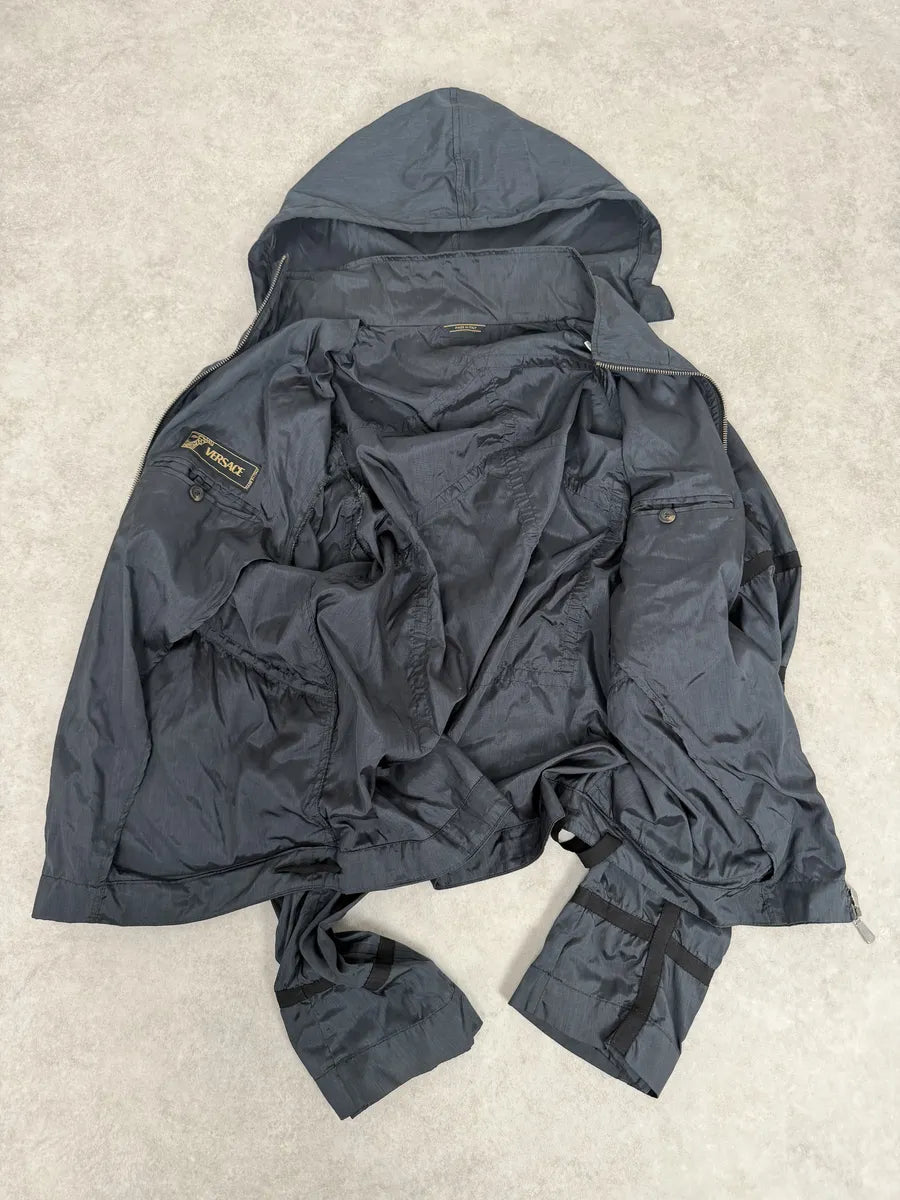 2000s Versace Bondage Black Hooded Jacket PmKHVeM 6