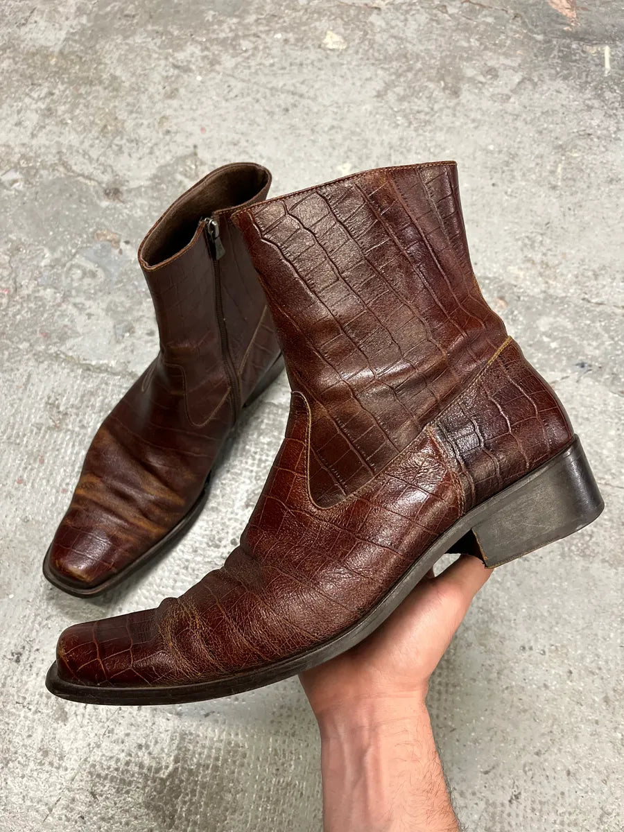 2000s Versace Bordeaux Crocodile Boots (43eu/us9.5) UCUYCwO 0