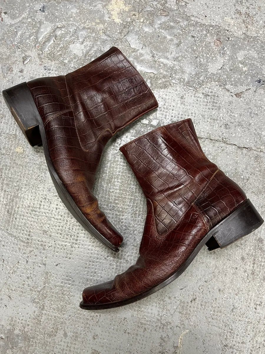 2000s Versace Bordeaux Crocodile Boots (43eu/us9.5) UCUYCwO 1