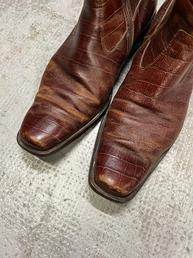 2000s Versace Bordeaux Crocodile Boots (43eu/us9.5) UCUYCwO 3
