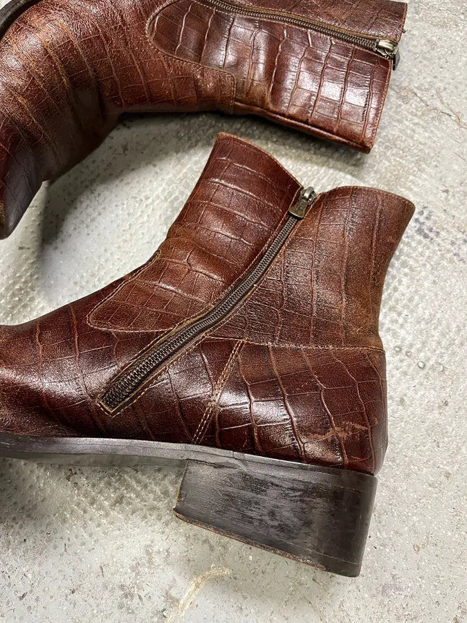 2000s Versace Bordeaux Crocodile Boots (43eu/us9.5) UCUYCwO 5