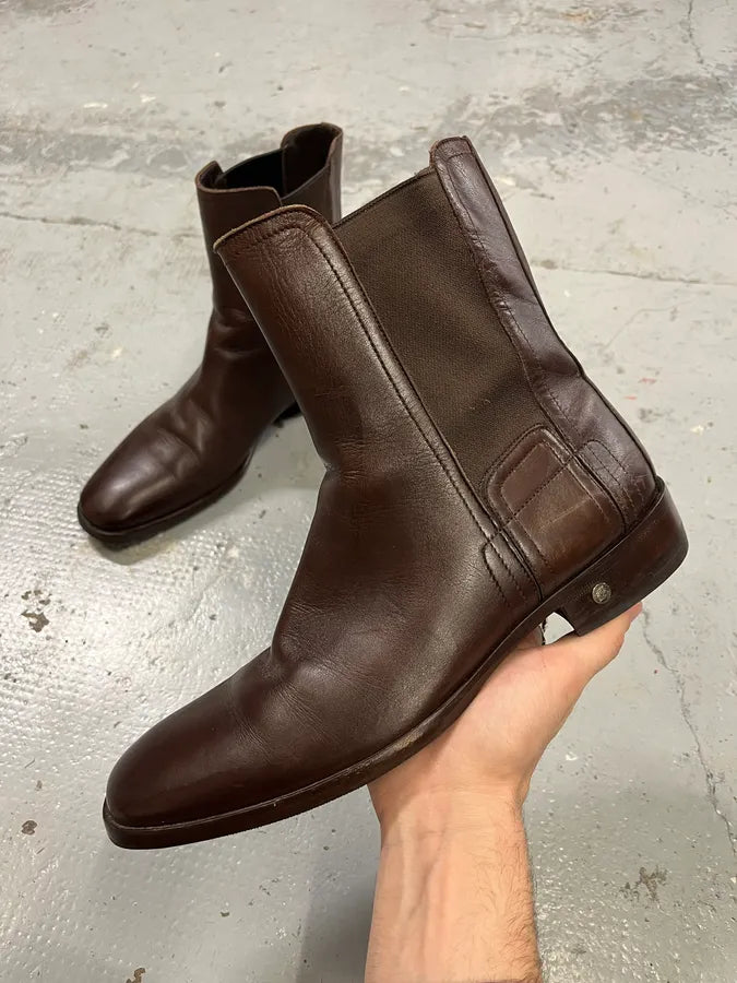 2000s Versace Brown Leather Boots vTuDxHE 0