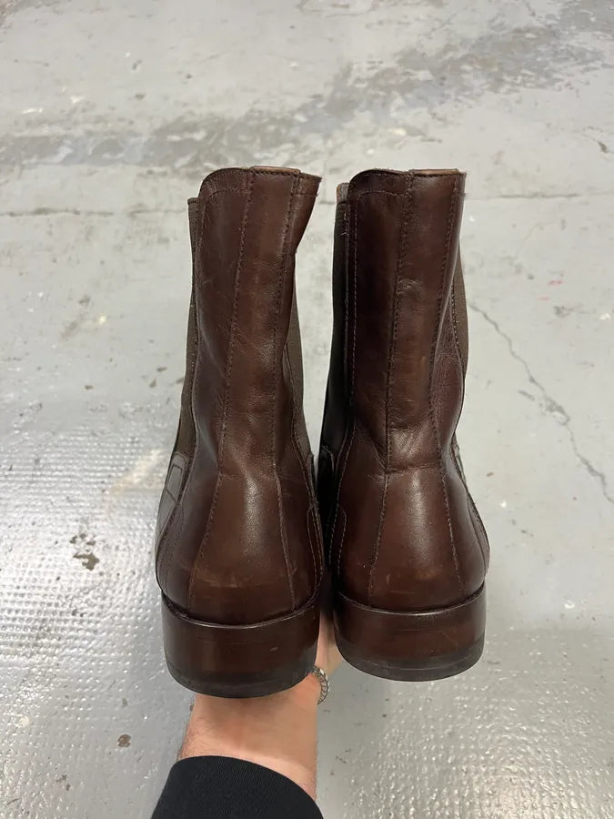 2000s Versace Brown Leather Boots vTuDxHE 5