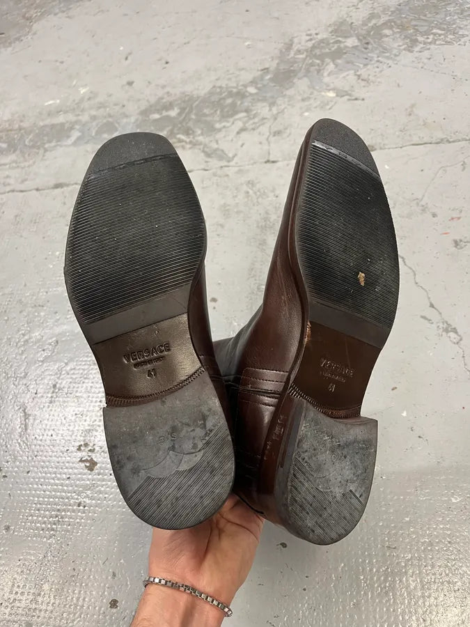 2000s Versace Brown Leather Boots vTuDxHE 6