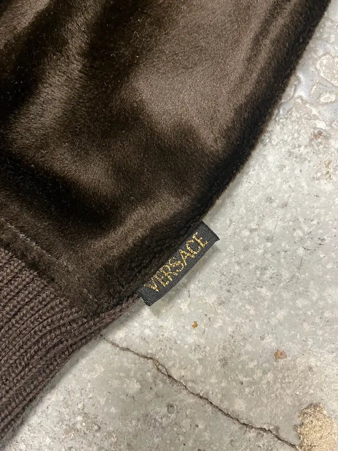2000s Versace Brown Pony Hair Hybrid Zip-Up Sweater (L) pEGRZdT 7
