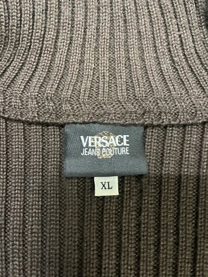 2000s Versace Brown Pony Hair Hybrid Zip-Up Sweater (L) pEGRZdT 8
