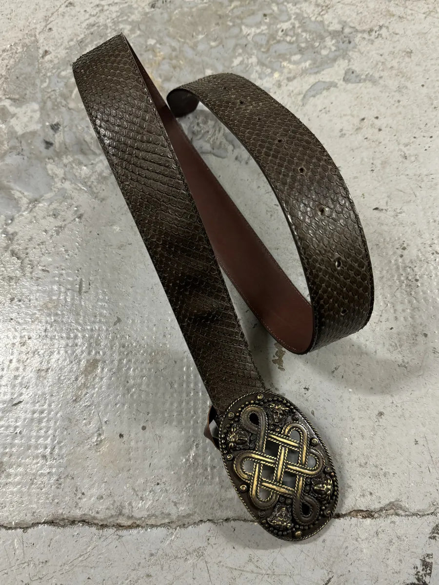 2000s Versace Brown Signature Python Leather Belt (OS) MJVzDUx 0