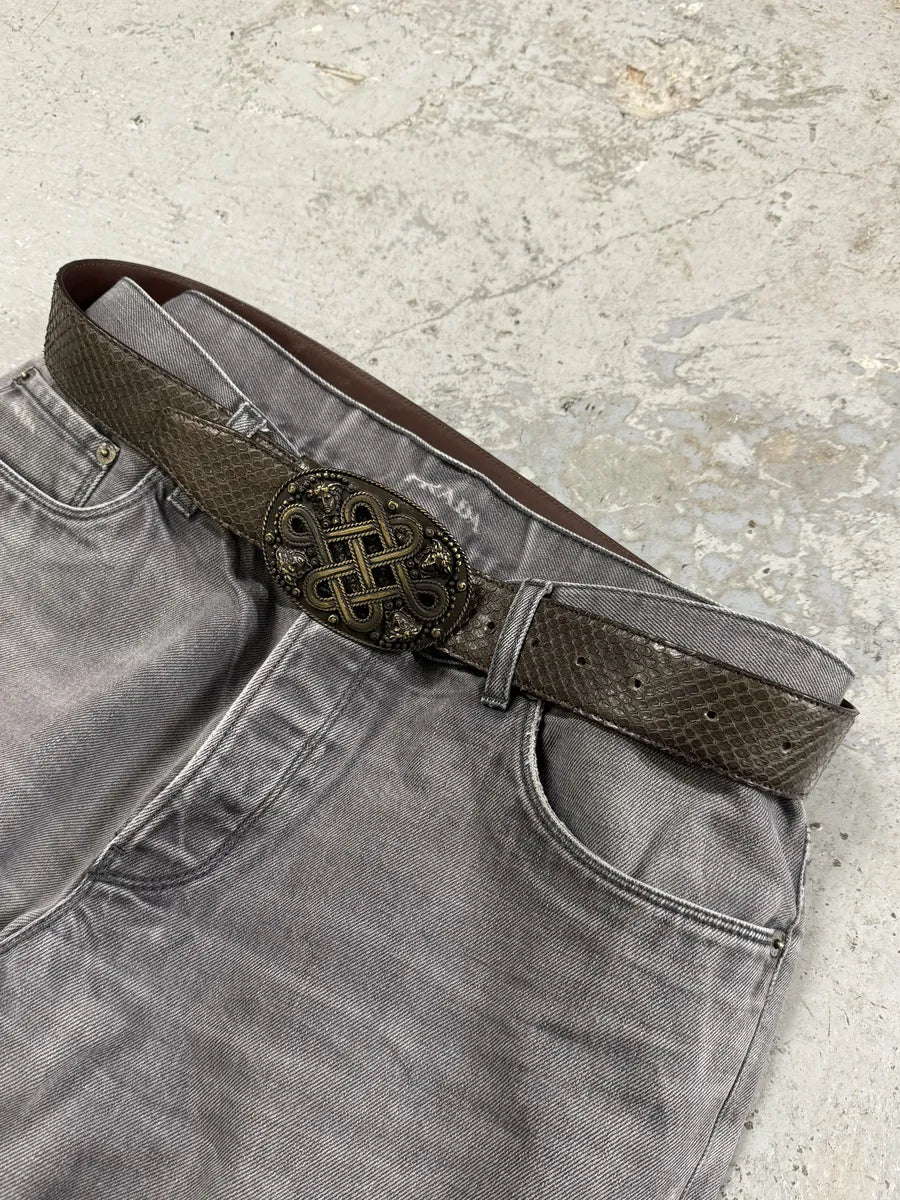 2000s Versace Brown Signature Python Leather Belt (OS) MJVzDUx 1