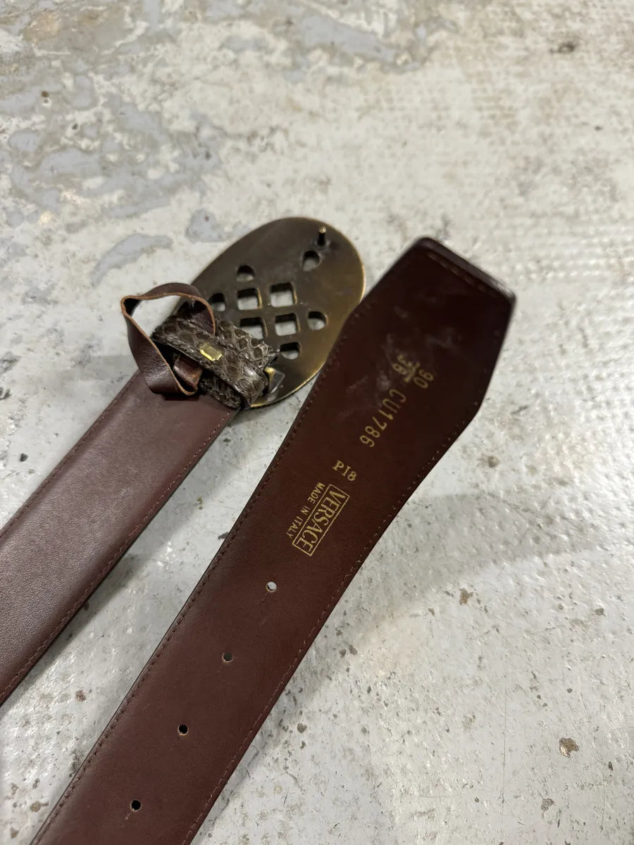 2000s Versace Brown Signature Python Leather Belt (OS) MJVzDUx 2