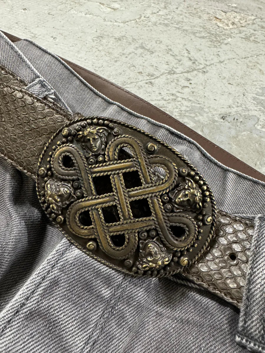 2000s Versace Brown Signature Python Leather Belt (OS) MJVzDUx 6