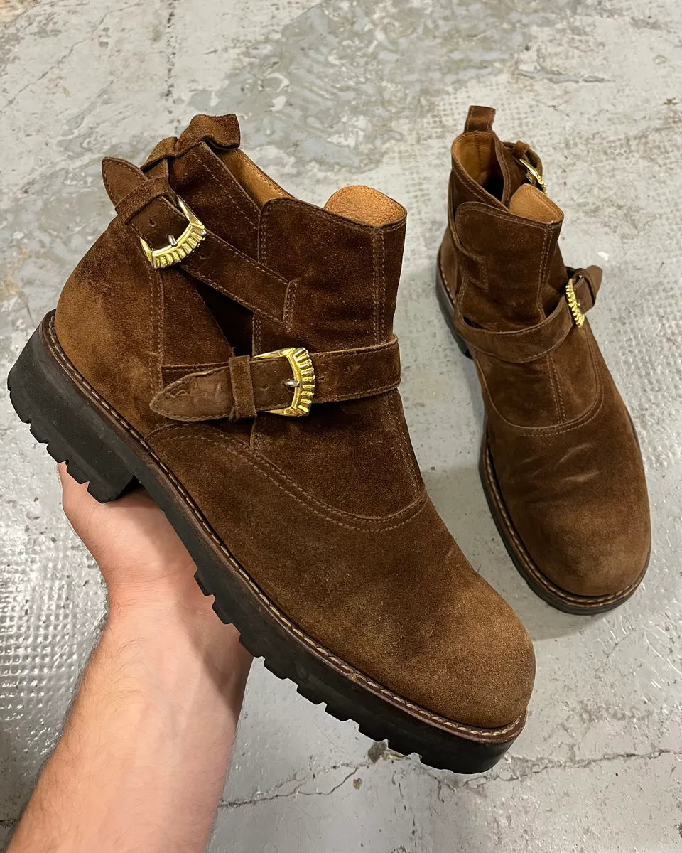 2000s Versace Brown Suede Leather Boots iadVjcq 0