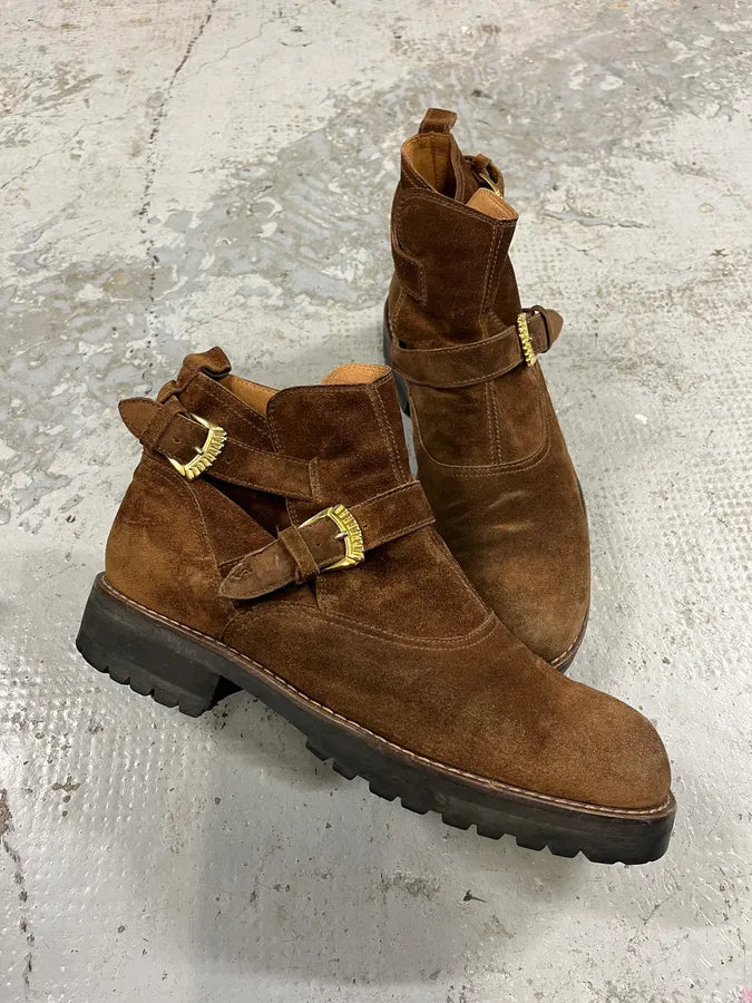 2000s Versace Brown Suede Leather Boots iadVjcq 2