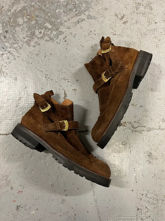 2000s Versace Brown Suede Leather Boots iadVjcq 4