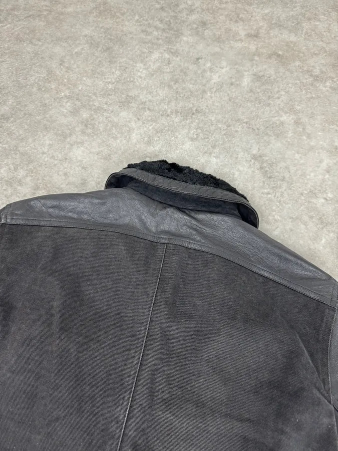 2000s Versace Buttoned Hybrid Denim & Leather Jacket KoCwjnl 5