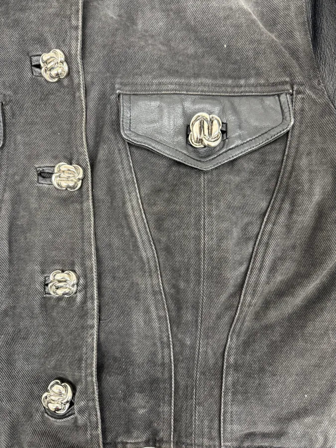 2000s Versace Buttoned Hybrid Denim & Leather Jacket KoCwjnl 7