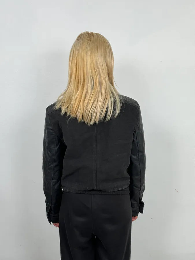 2000s Versace Buttoned Hybrid Denim & Leather Jacket KoCwjnl 2