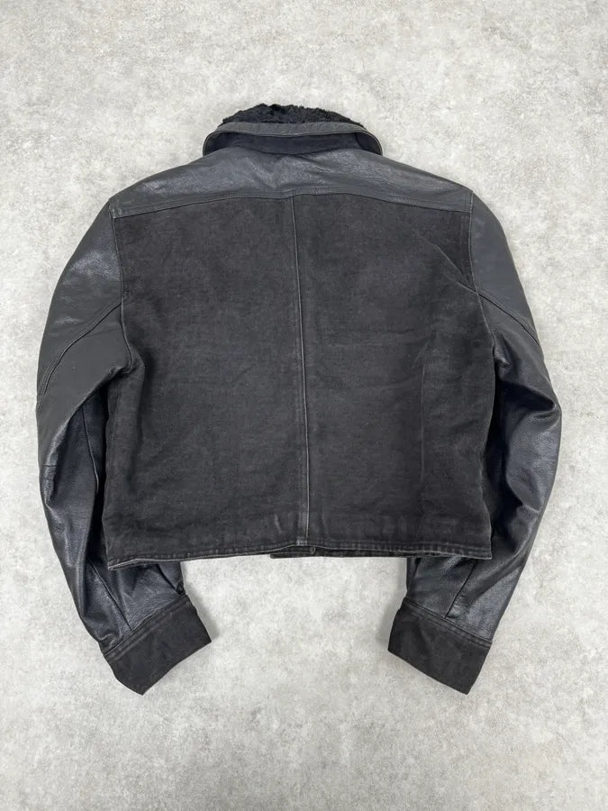 2000s Versace Buttoned Hybrid Denim & Leather Jacket KoCwjnl 3