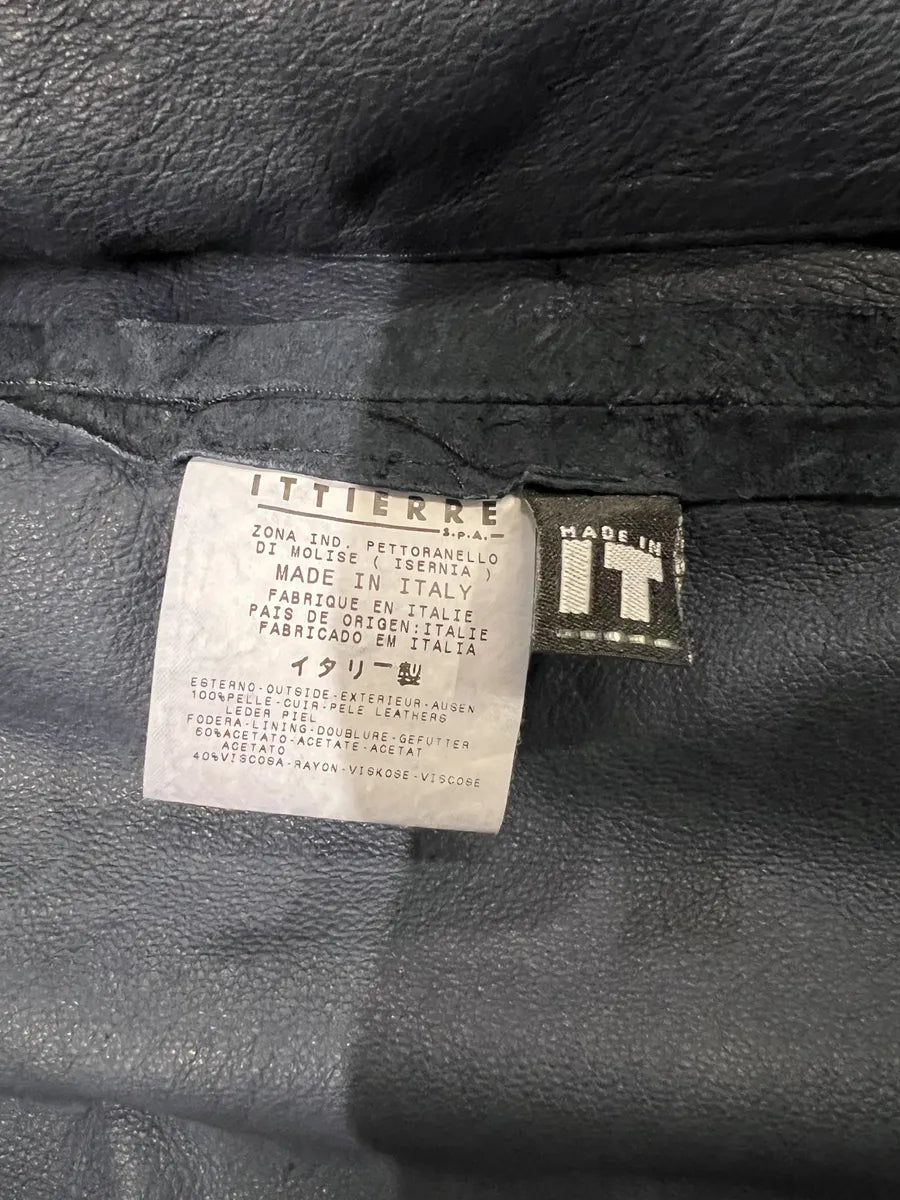 2000s Versace Buttoned Navy Suede Leather Jacket jGCVhoJ 6