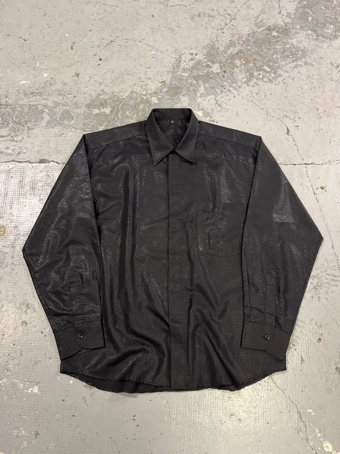 2000s Versace Crocodile Effect Black Shirt wiwZpvU 0