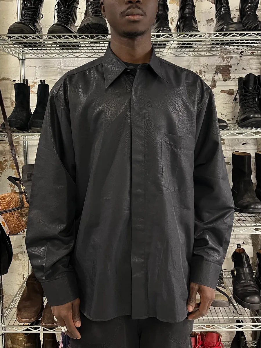 2000s Versace Crocodile Effect Black Shirt wiwZpvU 1