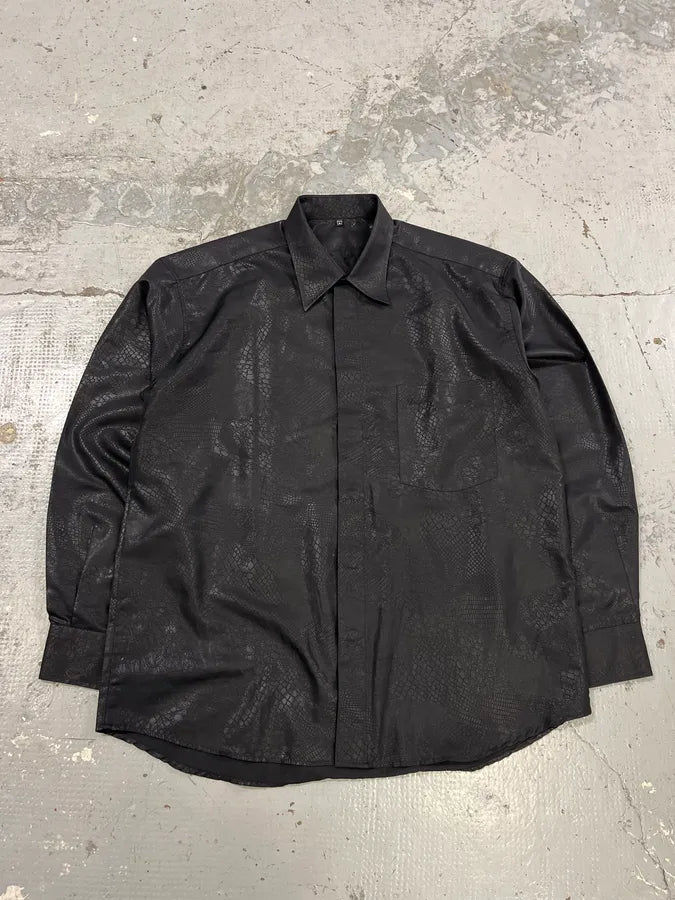 2000s Versace Crocodile Effect Black Shirt wiwZpvU 4